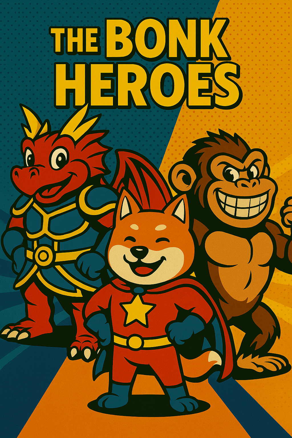 The Bonkheroes - Ape Hero, Inu Hero, and Dragon Hero